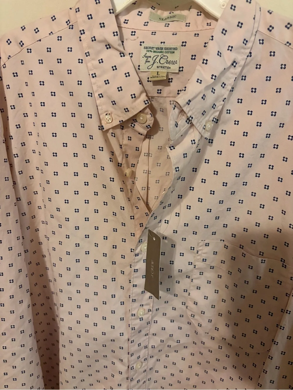 J. Crew Men’s Light Pink Button-Down with Navy Geometric Print